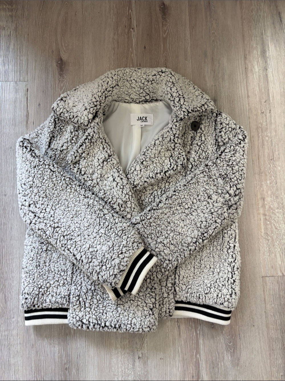 Jack by BB Dakota Cream Sherpa Bomber Jacket with Striped Trim